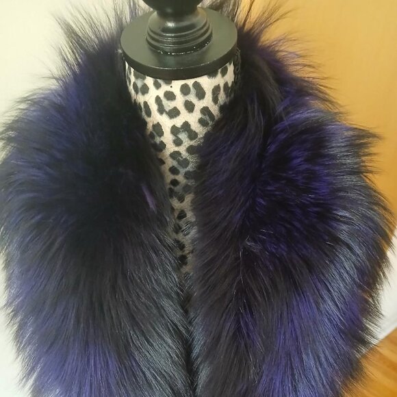 NEW real FOX Fur collar scarf scarve Purple Black 82 x 16cm great quality - Picture 4 of 4